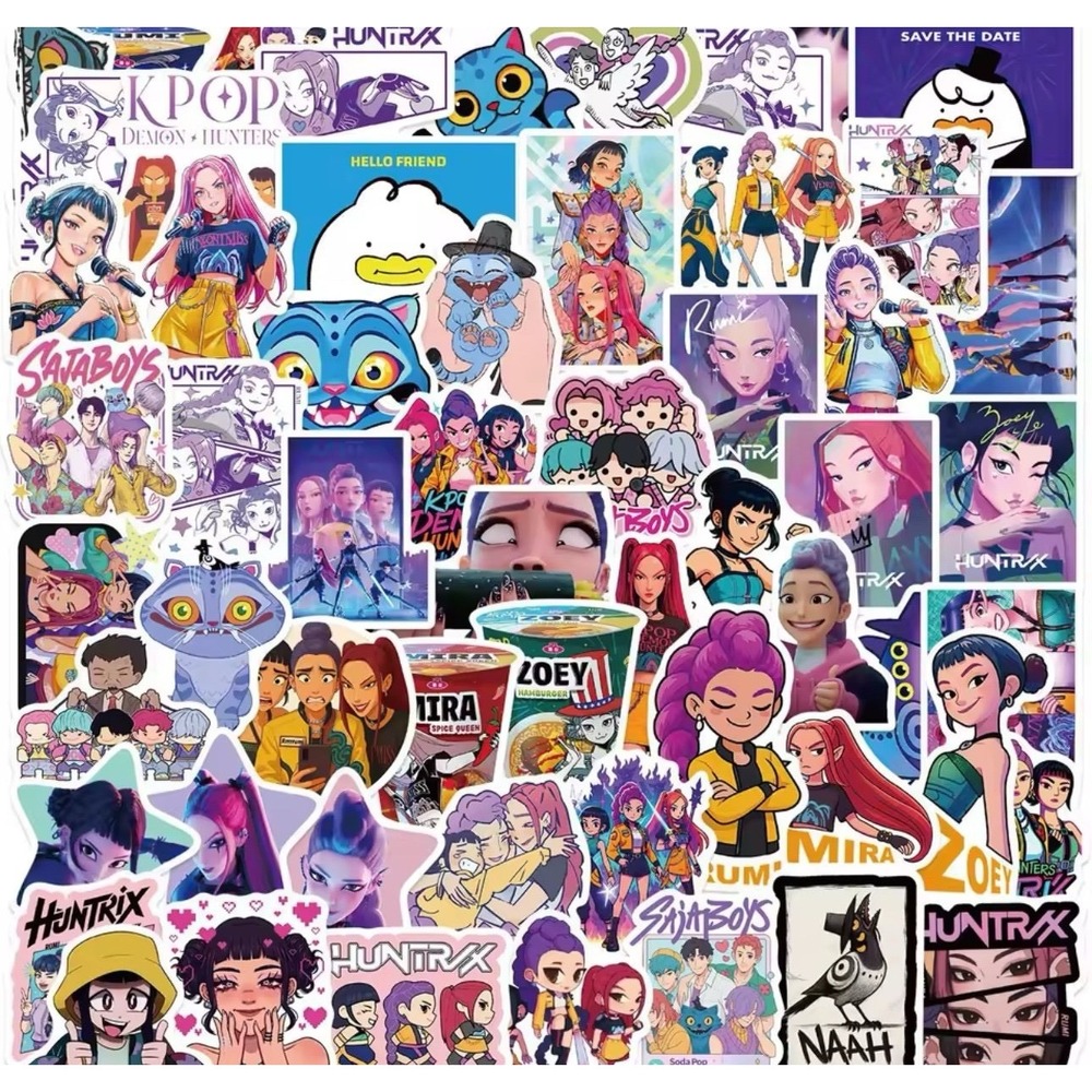 60PCS K-POP DEMON HUNTERS HUNTR/X Cartoon Graffiti Stickers Phone Guitar Laptop